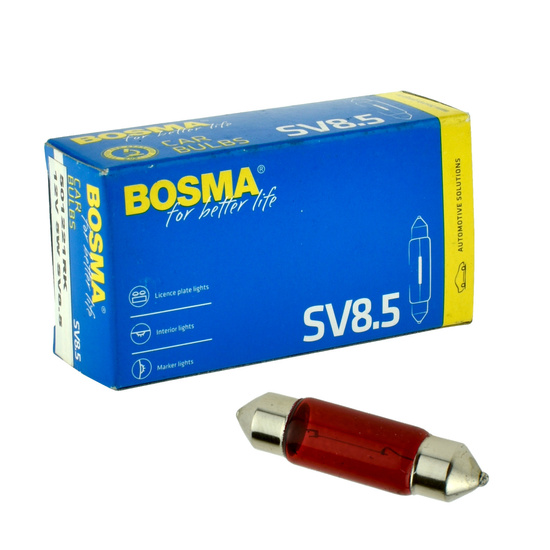 Żarówka 12V 5W rurka Bosma czerwona *4599* 10X36* - 1szt